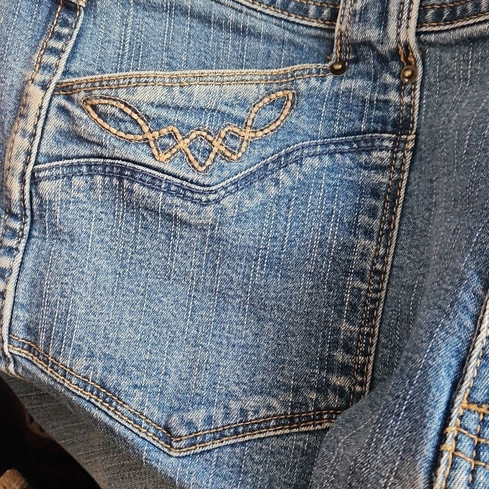Y2K Hikit Low Waist Flared Embroidered Pocket Womens Jean's - Picture 5 of 6
